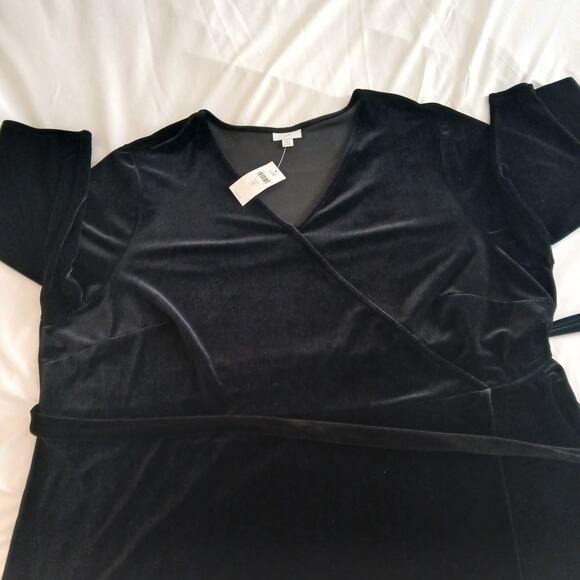 J. Jill Women’s 4X Velvet Wrap Dress Black Midi Tassel Tie Waist - Picture 4 of 16